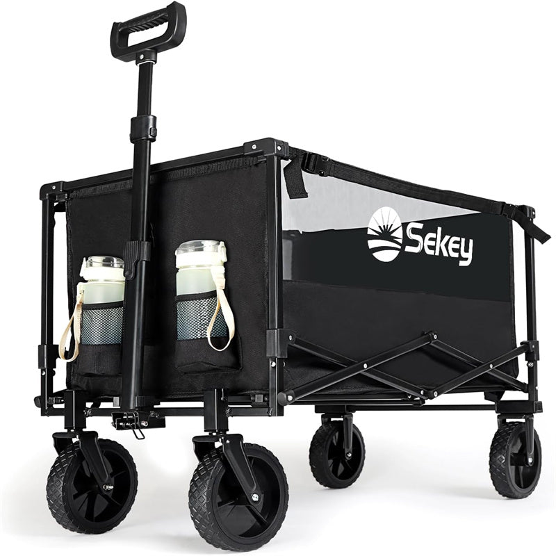 sekey Sekey Collapsible Foldable Wagon with 220lbs Weight Capacity Heavy Duty Folding Utility Garden Cart with Big All-Terrain Beach Wheels & Drink Holders