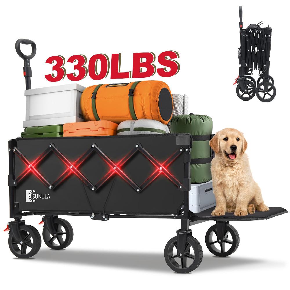 sekey Sekey Collapsible Wagon Cart Foldable with Extended Tailgate 330LBS Extra Long Folding Utility Heavy Duty Lightweight Wagon with Wheel Brakes 2 Cup Holders for Grocery Camp Shop Garden. Black United States