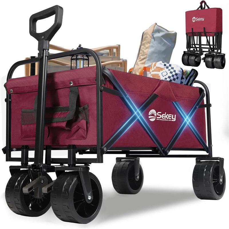 sekey Sekey Heavy Duty Foldable Wagon with 220lbs Weight Capacity Collapsible Folding Utility Garden Cart with Big All-Terrain Beach Wheels & Drink Holders