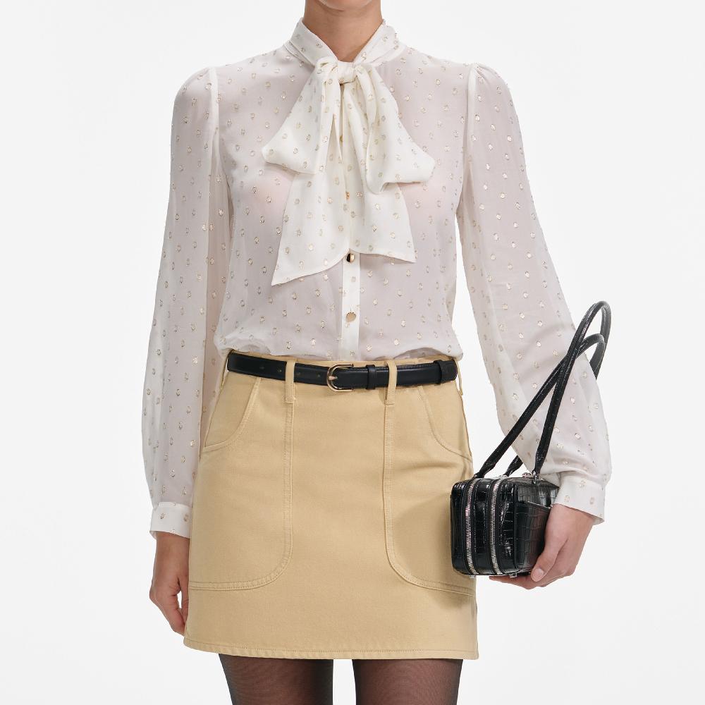 Self Portrait Beige Denim Belted Mini Skirt CLOTHING