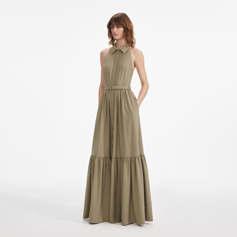Self Portrait Beige Sleeveless Twill Maxi Dress CLOTHING