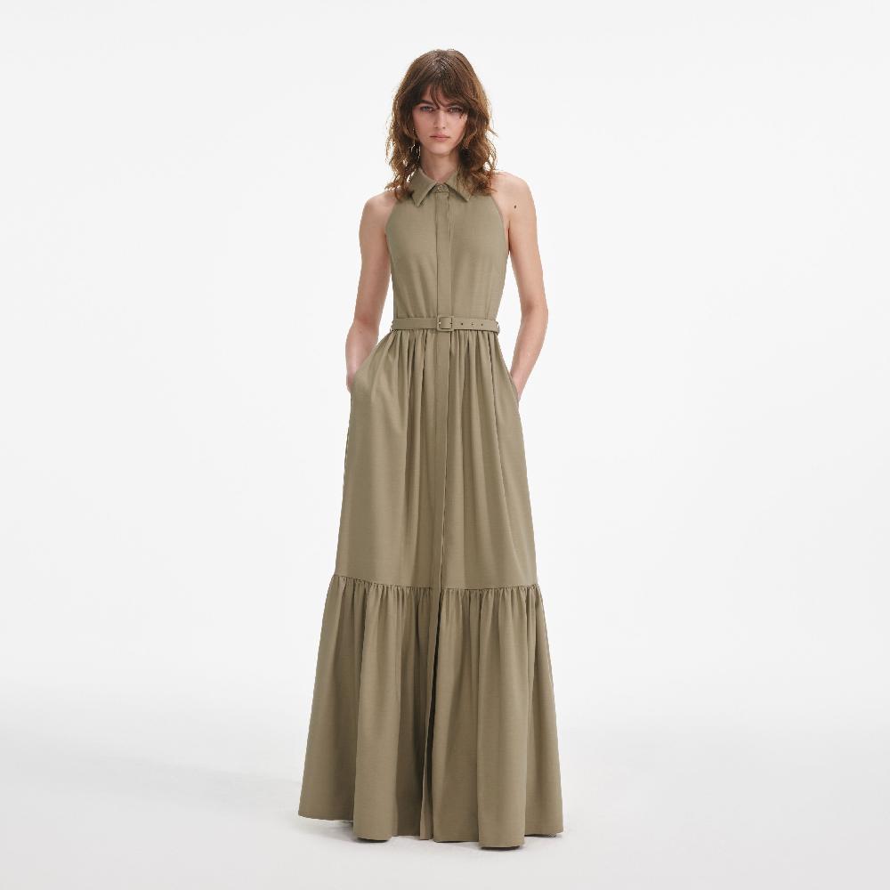 self portrait Beige Sleeveless Twill Maxi Dress CLOTHING