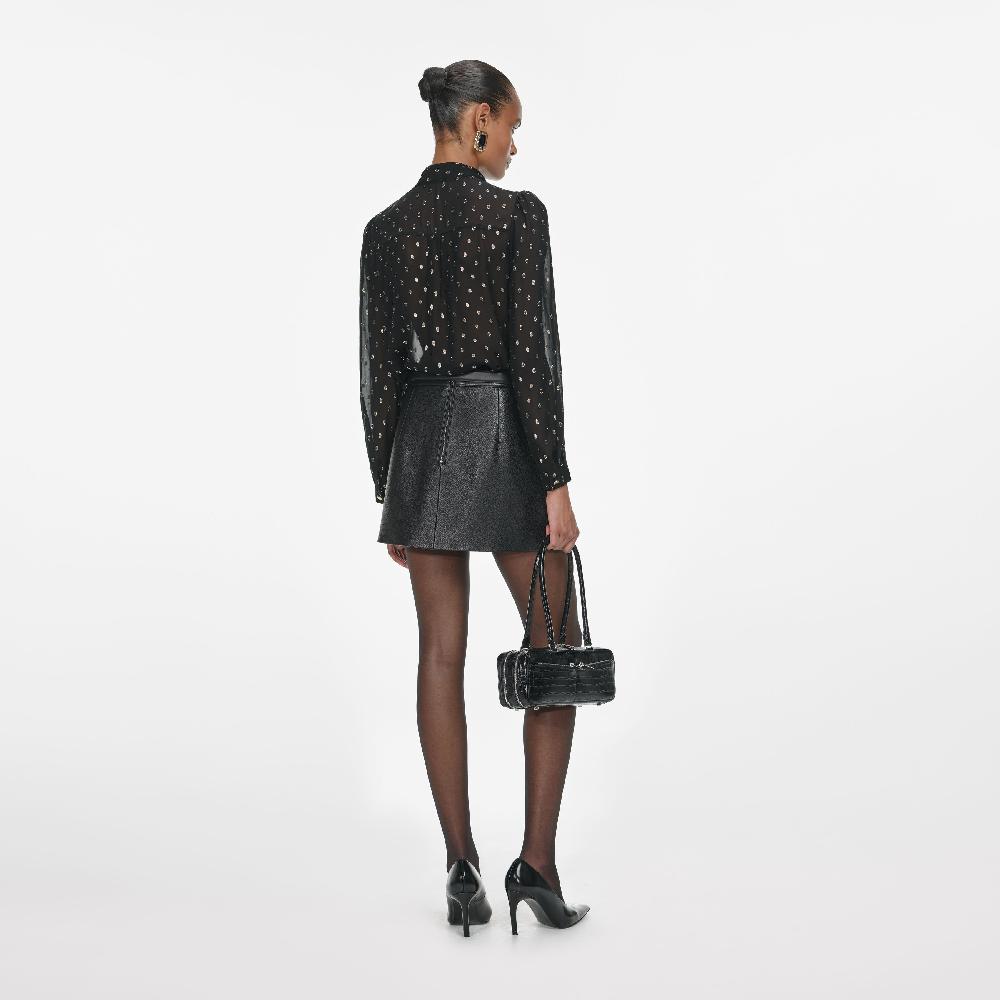 Self Portrait Black And Gold Chiffon Blouse CLOTHING