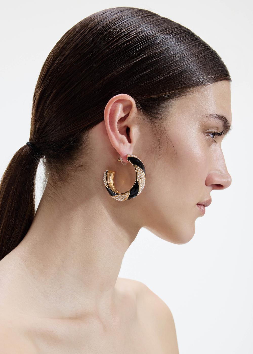 Self Portrait Black And Gold Pearl Hoop Earrings JEWELLERY