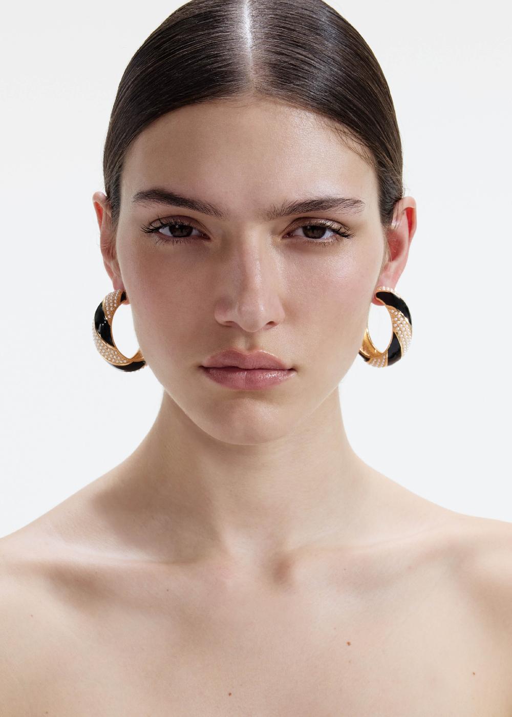 Self Portrait Black And Gold Pearl Hoop Earrings JEWELLERY