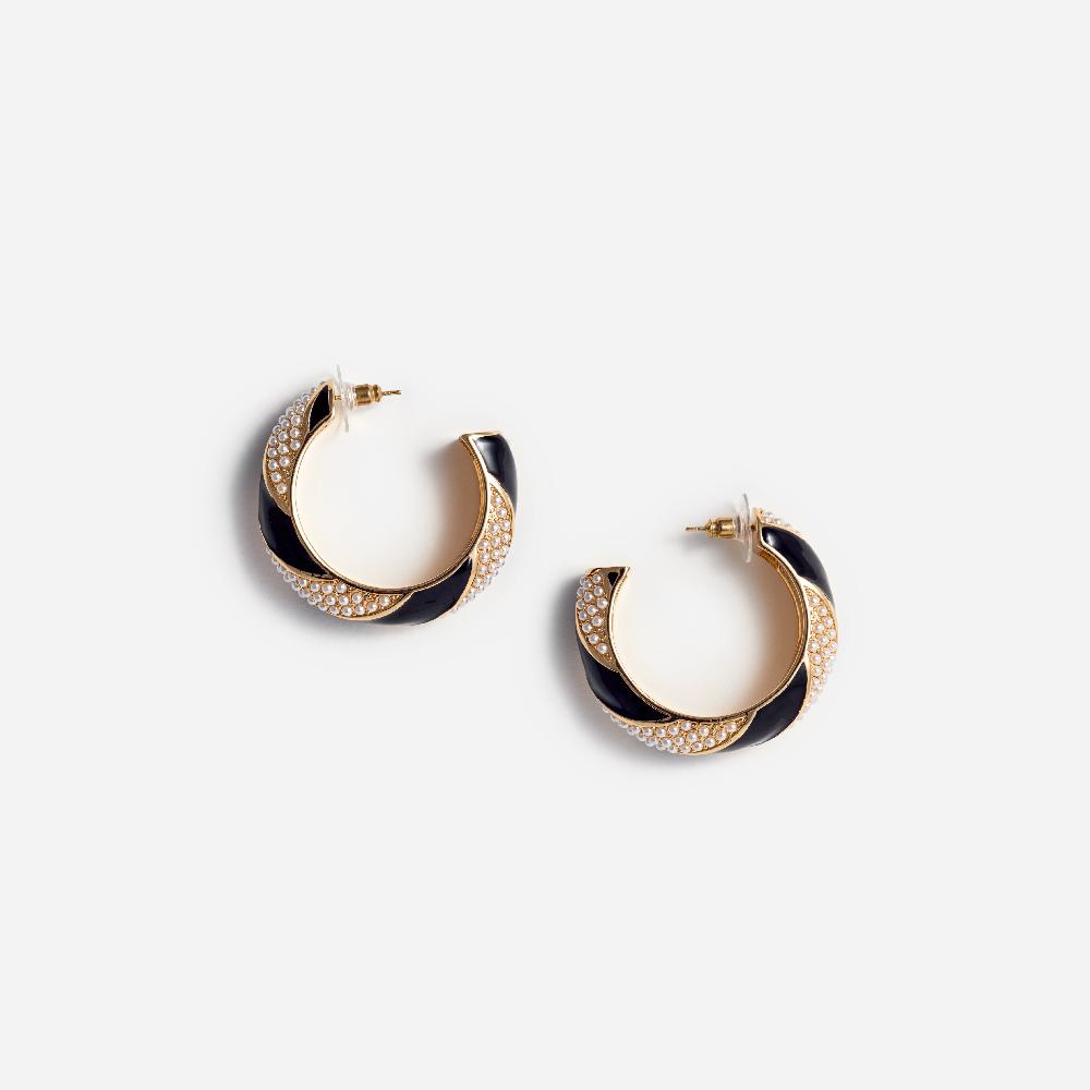 self portrait Black And Gold Pearl Hoop Earrings JEWELLERY