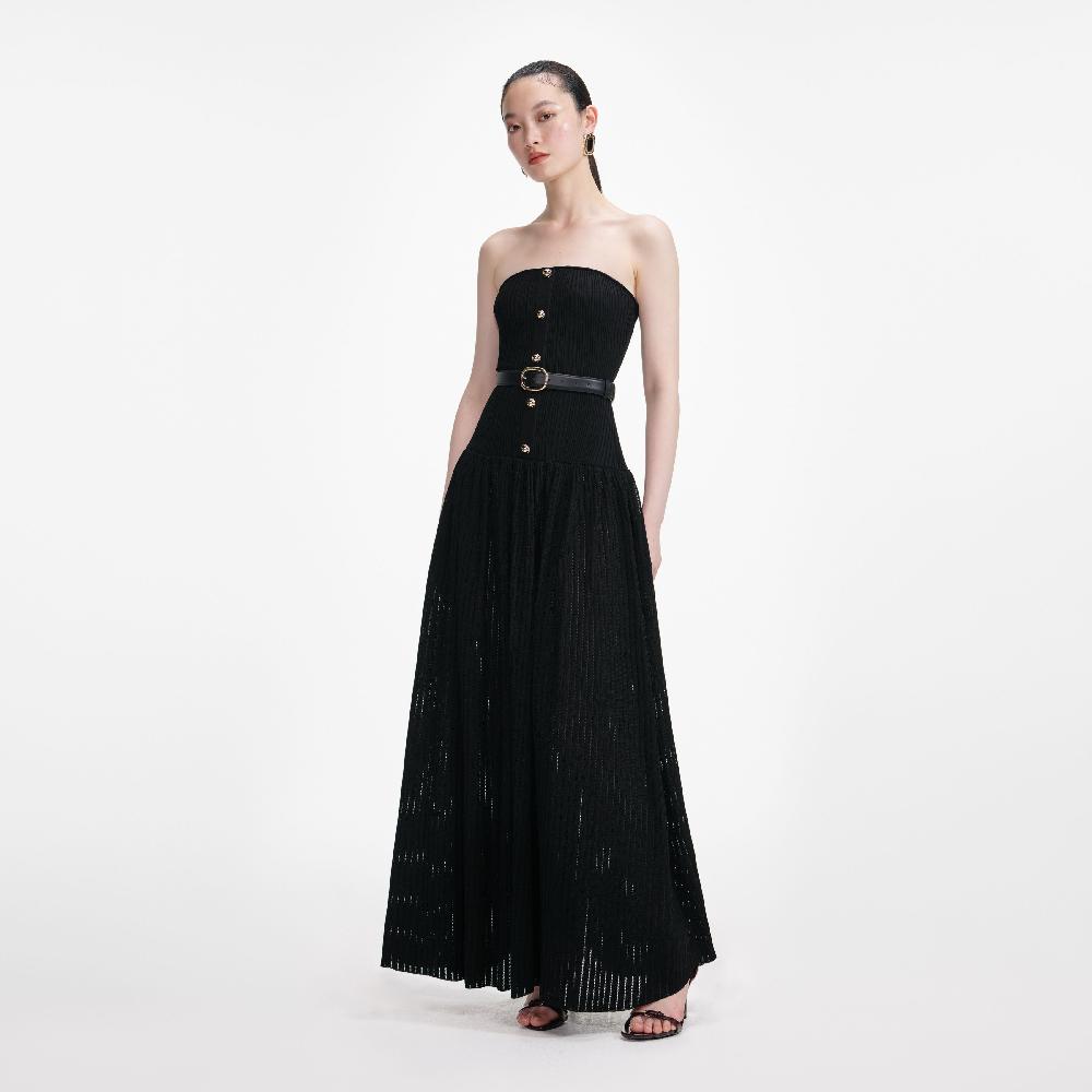 Self Portrait Black Bandeau Knit Maxi Dress CLOTHING