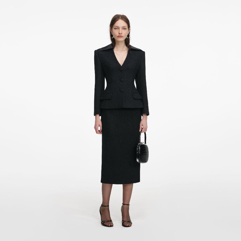 Self Portrait Black Blazer Tailored Midi Dress CLOTHING