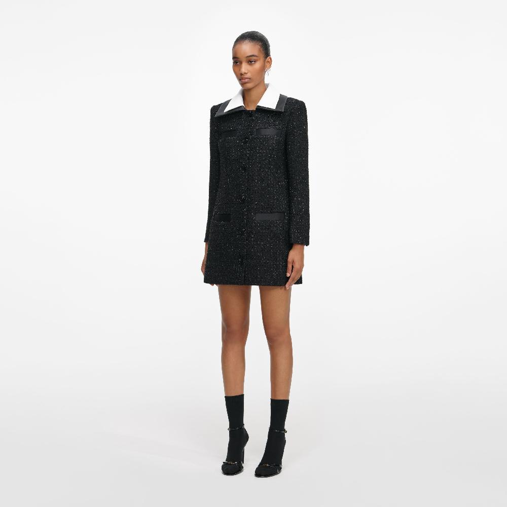 Self Portrait Black Boucle Contrast Collar Mini Dress CLOTHING