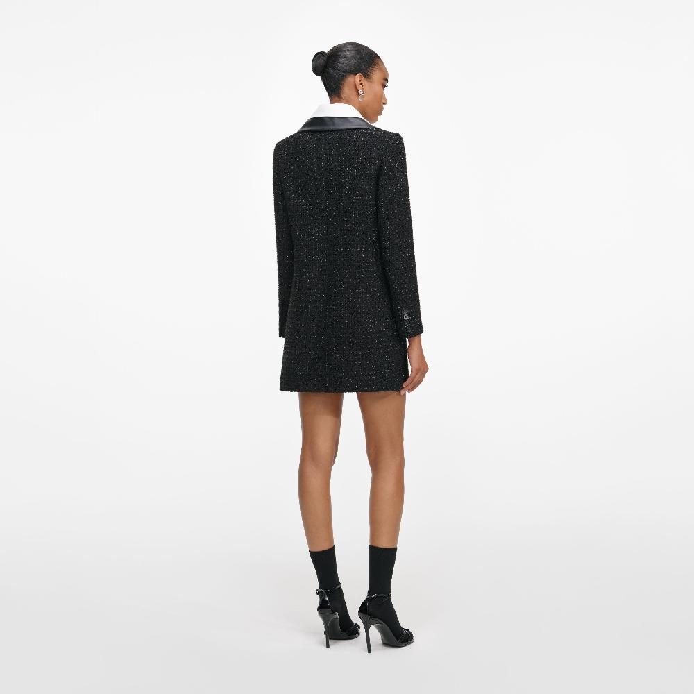 Self Portrait Black Boucle Contrast Collar Mini Dress CLOTHING