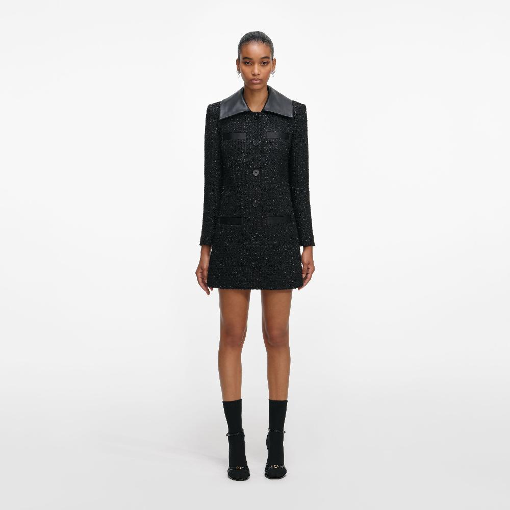 Self Portrait Black Boucle Contrast Collar Mini Dress CLOTHING
