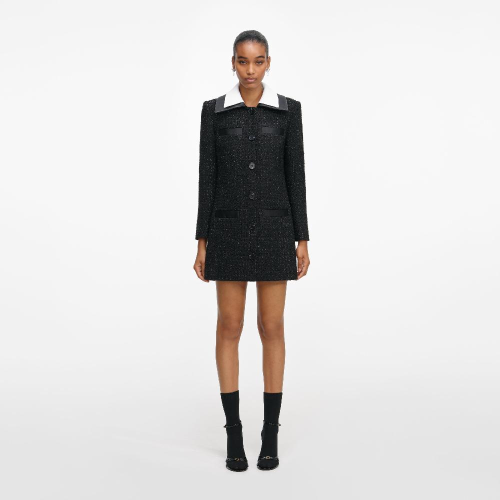Self Portrait Black Boucle Contrast Collar Mini Dress CLOTHING