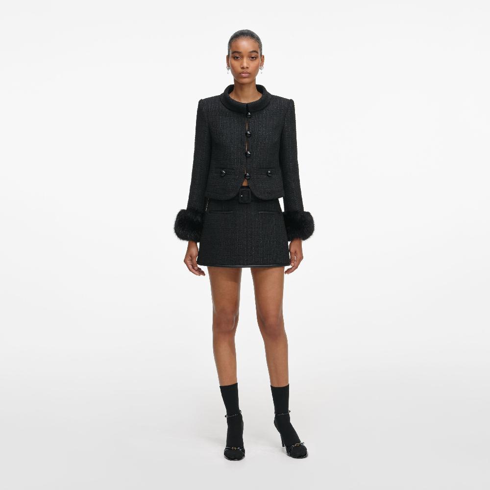 self portrait Black Boucle Faux Fur Cuff Jacket CLOTHING