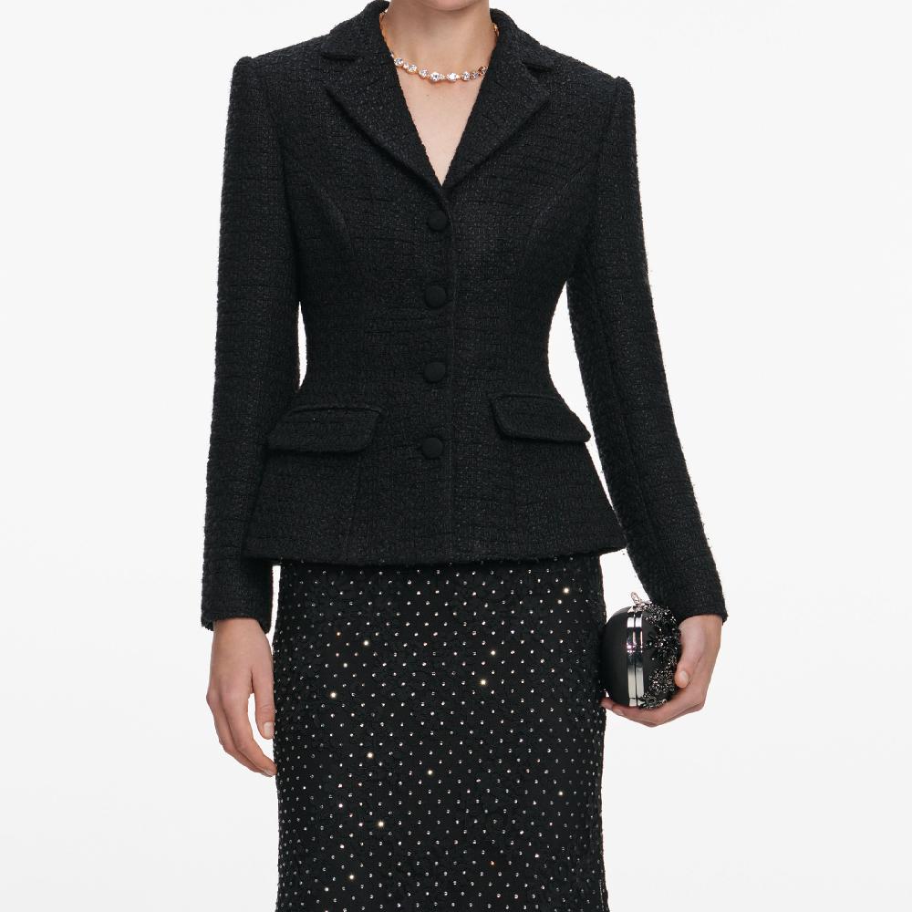 Self Portrait Black Boucle Rhinestone Lace Maxi Dress CLOTHING