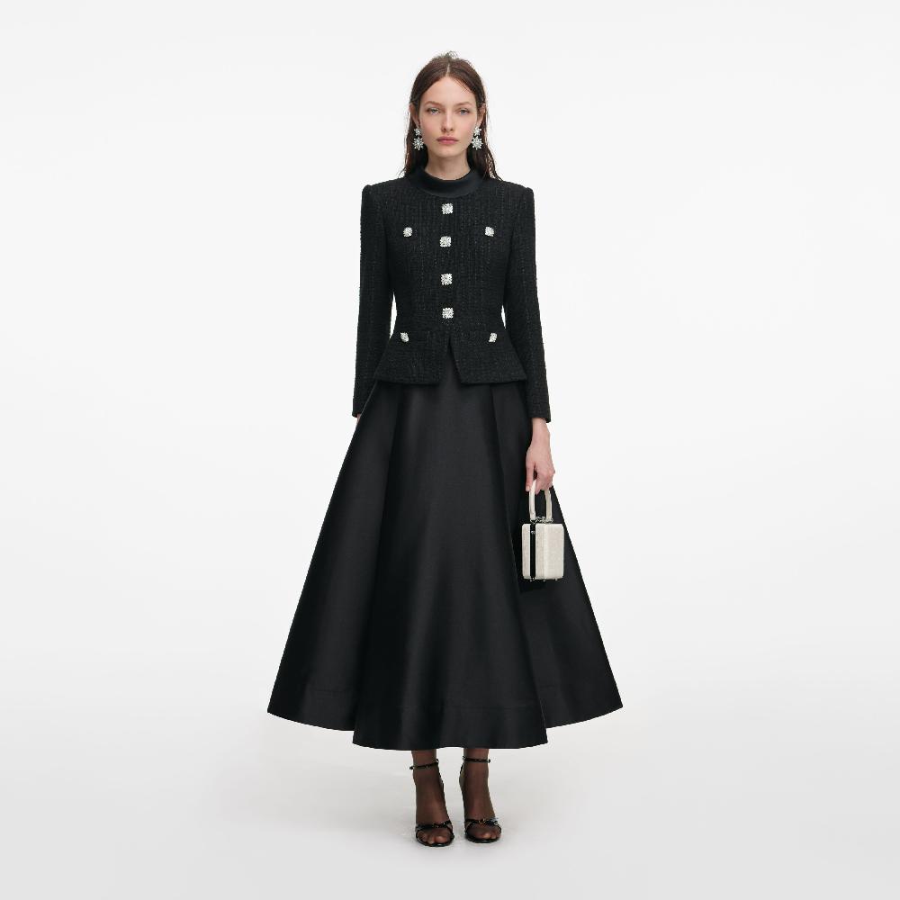 self portrait Black Boucle Taffeta Midi Dress CLOTHING