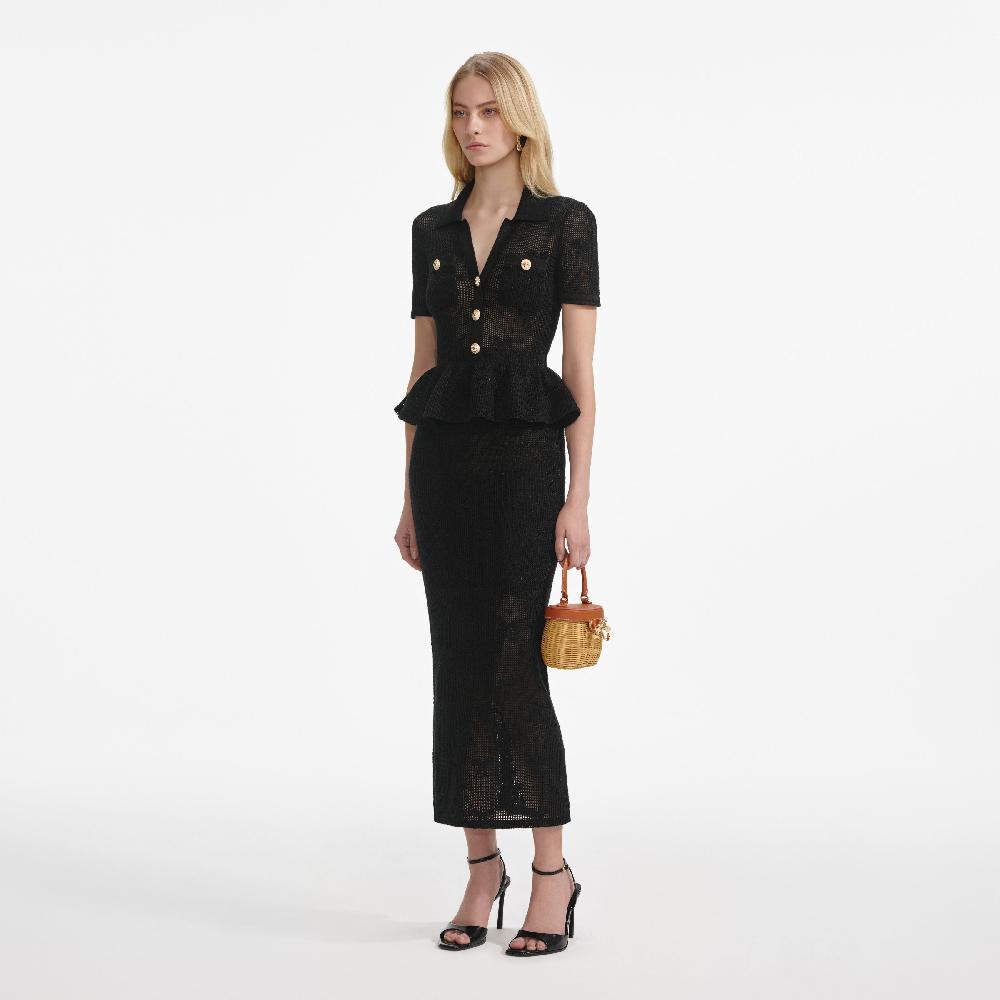 Self Portrait Black Bow Crochet Midi Dress CLOTHING