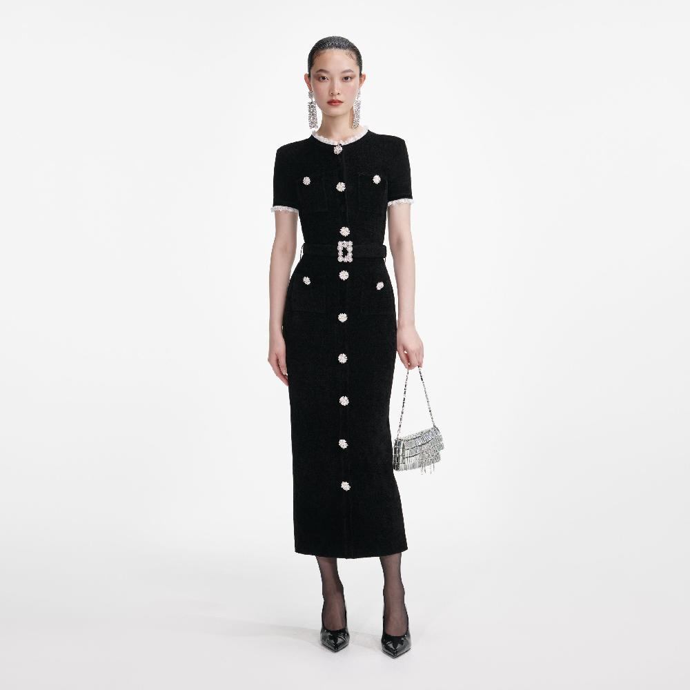 self portrait Black Chenille Knit Midi Dress CLOTHING