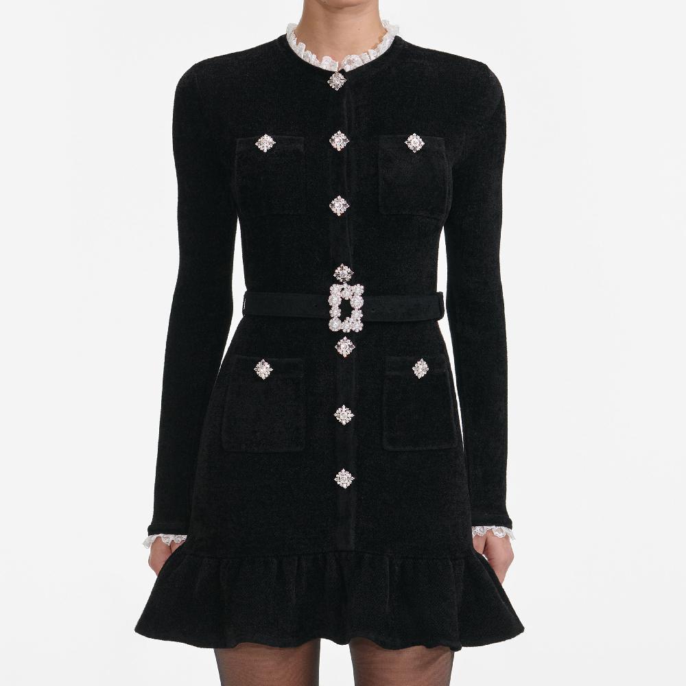 Self Portrait Black Chenille Knit Mini Dress CLOTHING