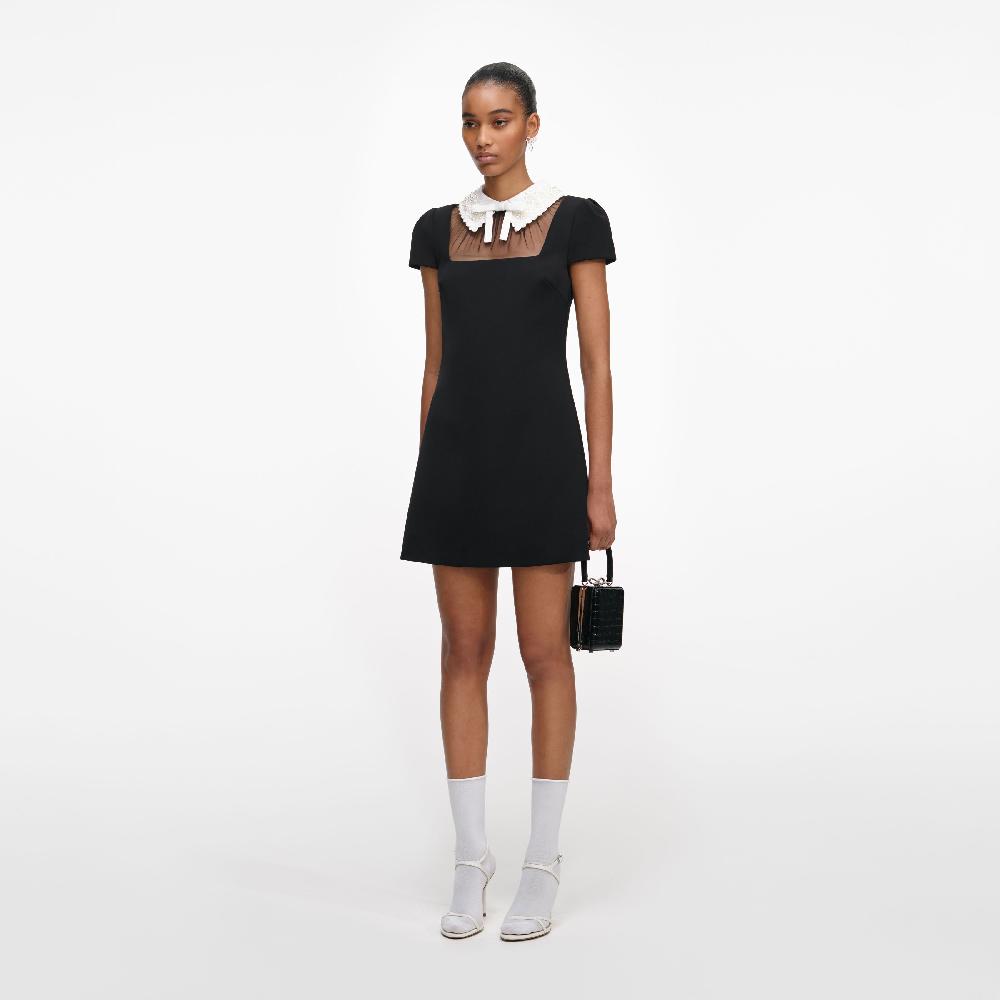 Self Portrait Black Crepe Bow Collar Mini Dress CLOTHING