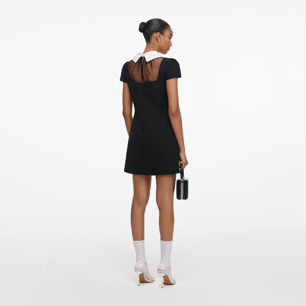 Self Portrait Black Crepe Bow Collar Mini Dress CLOTHING