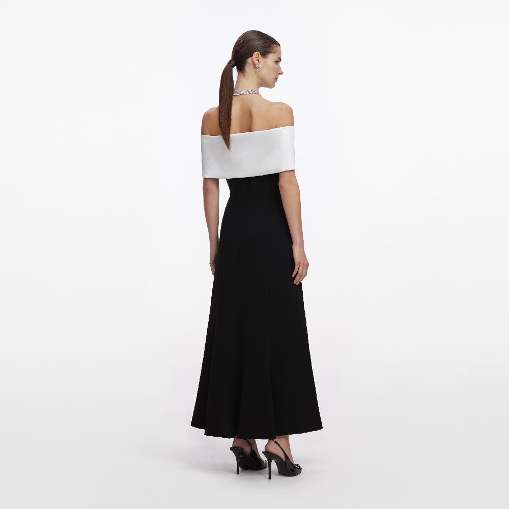 self Portrait Black Crepe Flower Midi Dress CLOTHING
