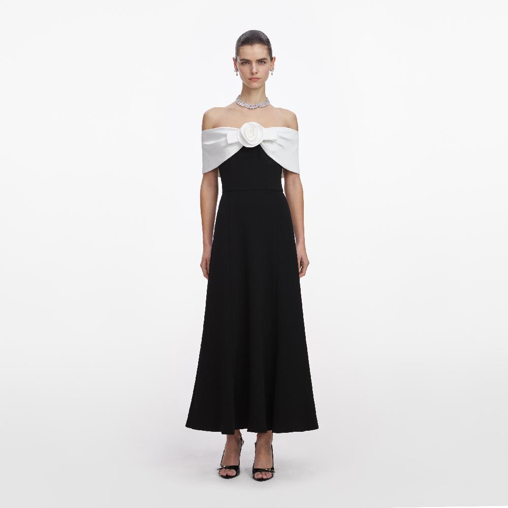 self portrait Black Crepe Flower Midi Dress CLOTHING