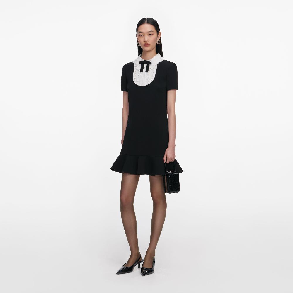 Self Portrait Black Crepe Lace Bib Mini Dress CLOTHING