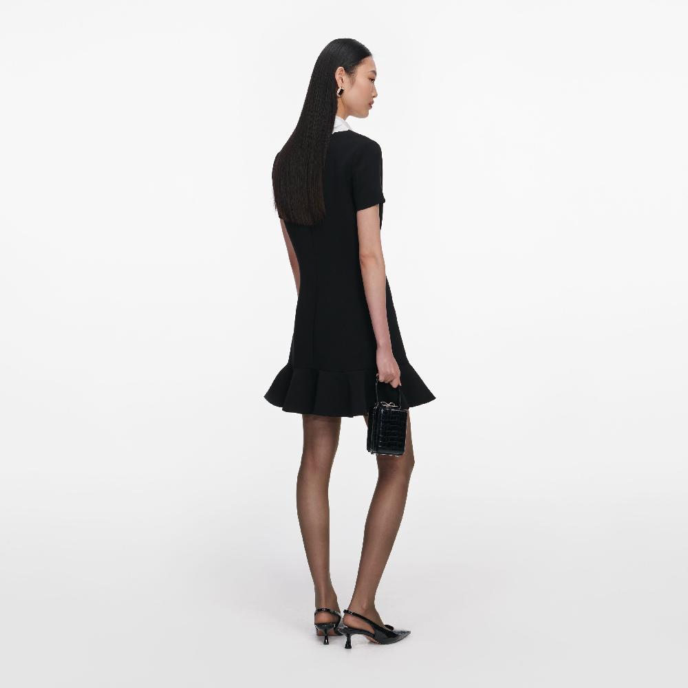 Self Portrait Black Crepe Lace Bib Mini Dress CLOTHING