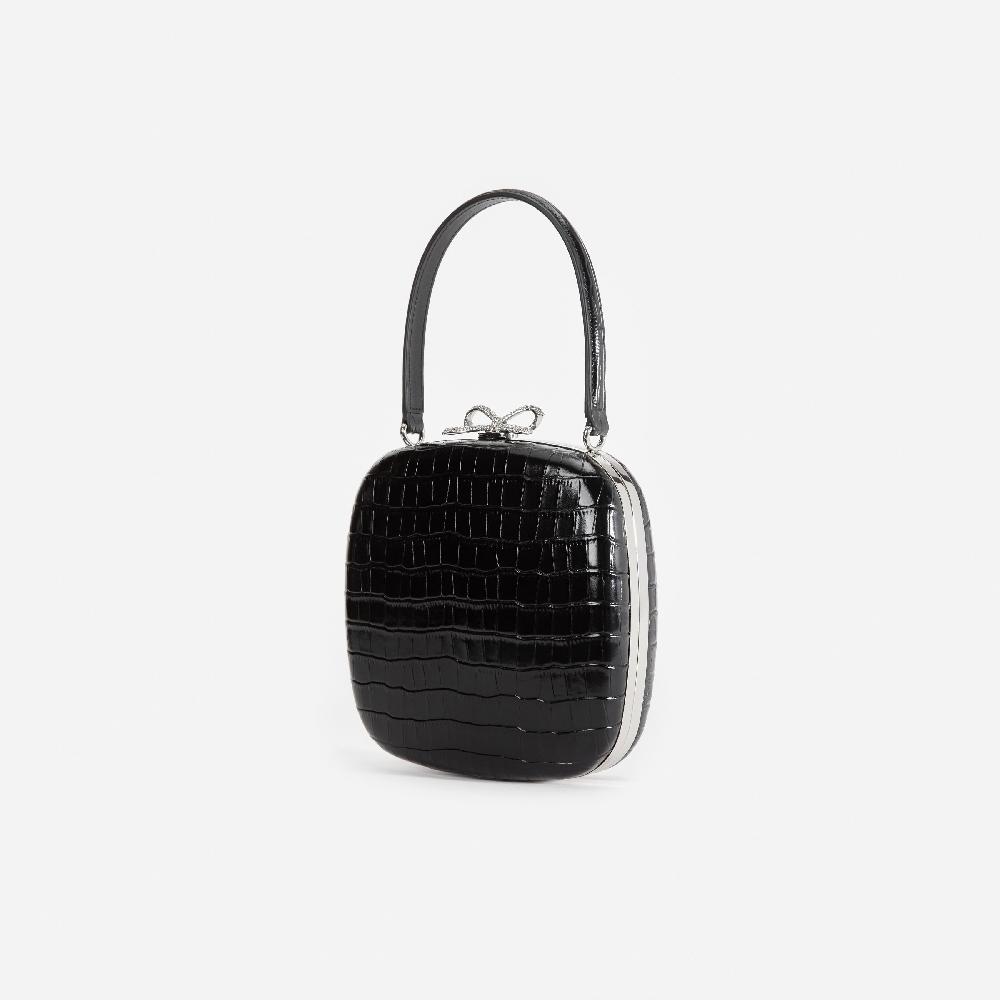 Self Portrait Black Croc Leather Compact Mini Bag BAGS