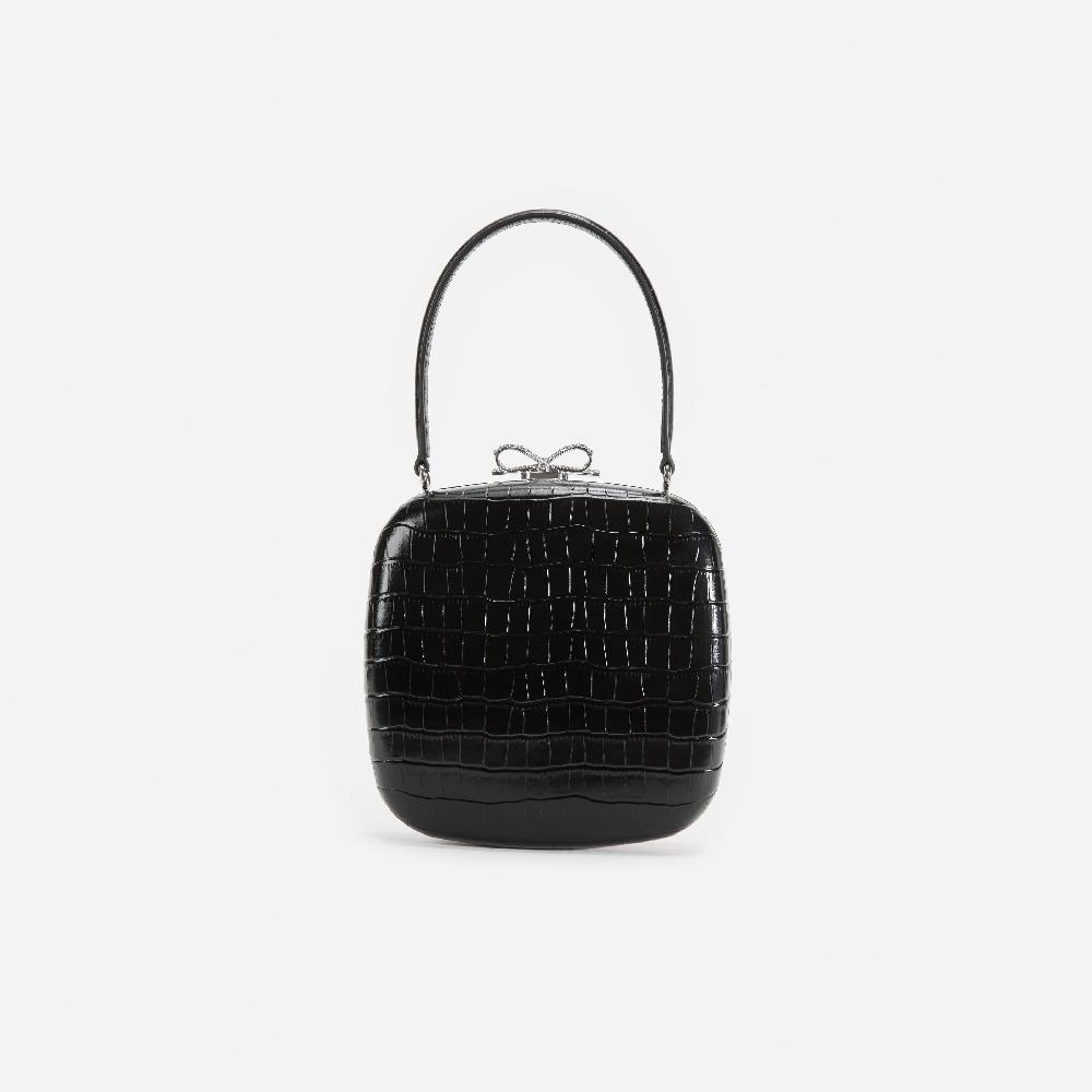 Self Portrait Black Croc Leather Compact Mini Bag BAGS
