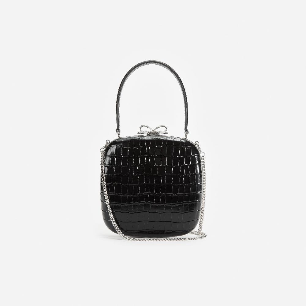 Self Portrait Black Croc Leather Compact Mini Bag BAGS
