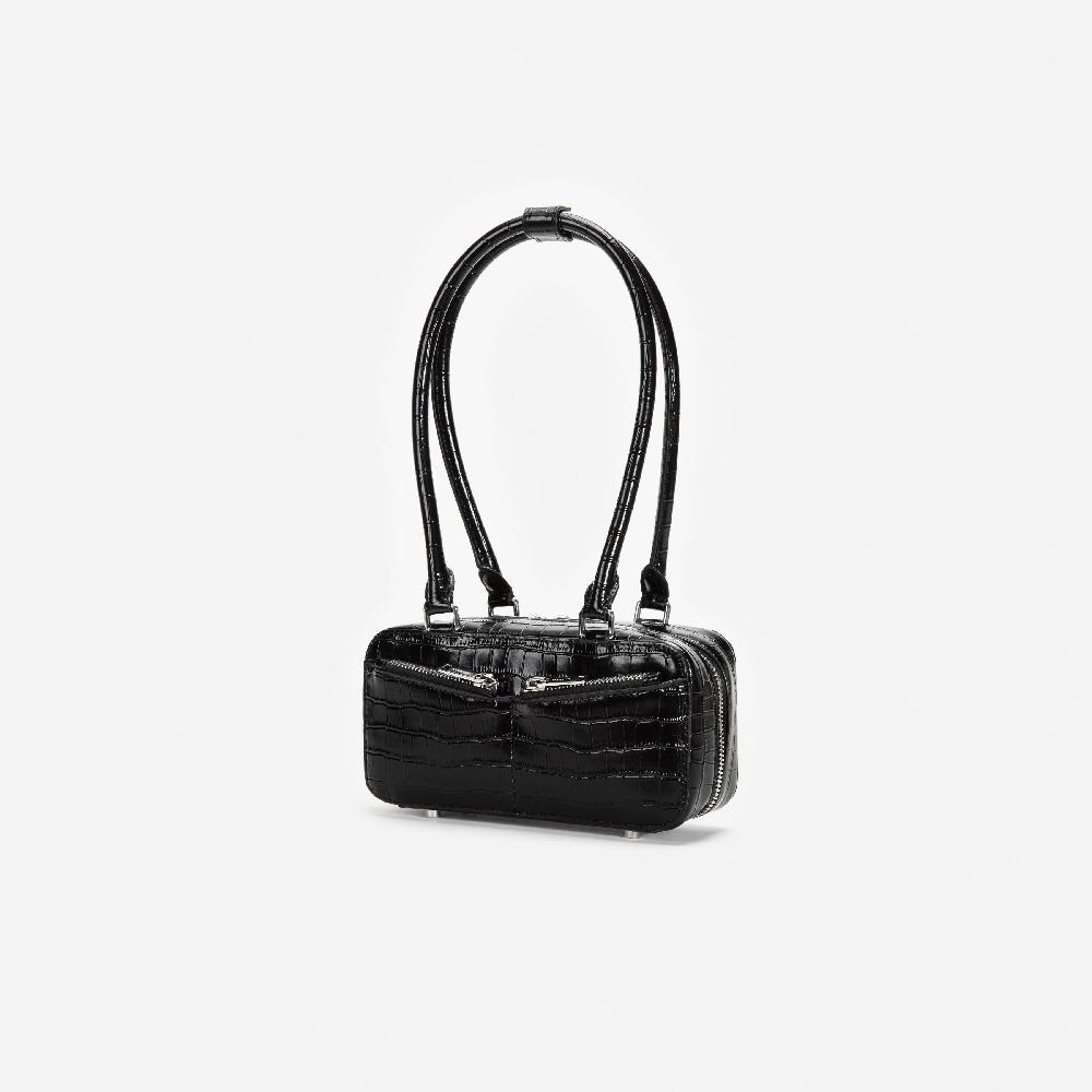 Self Portrait Black Croc Leather Mini Shoulder Bag BAGS