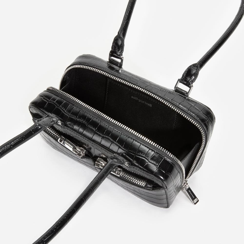 Self Portrait Black Croc Leather Mini Shoulder Bag BAGS