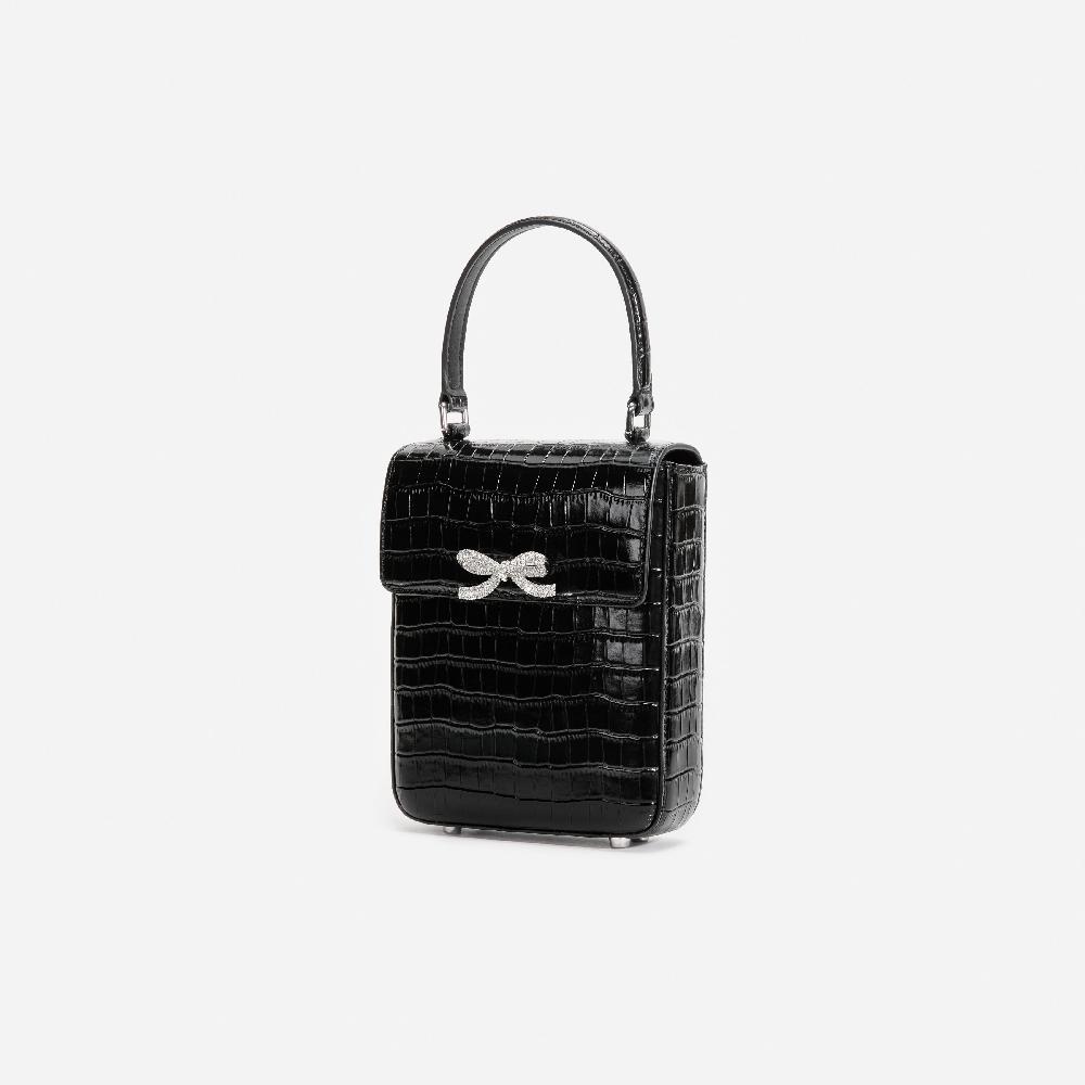 Self Portrait Black Croc Leather Structured Mini Bag BAGS