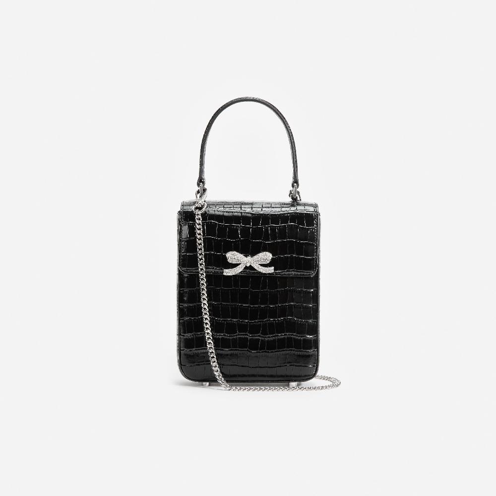 Self Portrait Black Croc Leather Structured Mini Bag BAGS