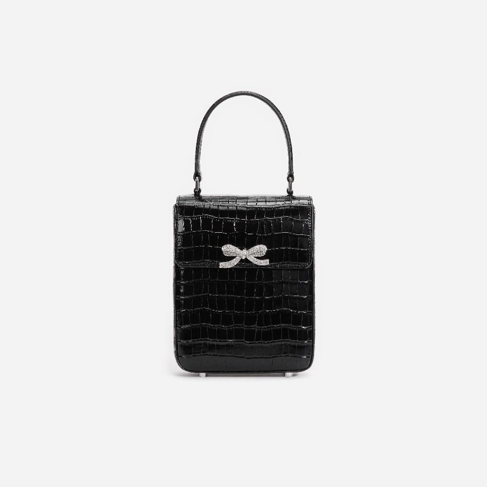 self portrait Black Croc Leather Structured Mini Bag BAGS