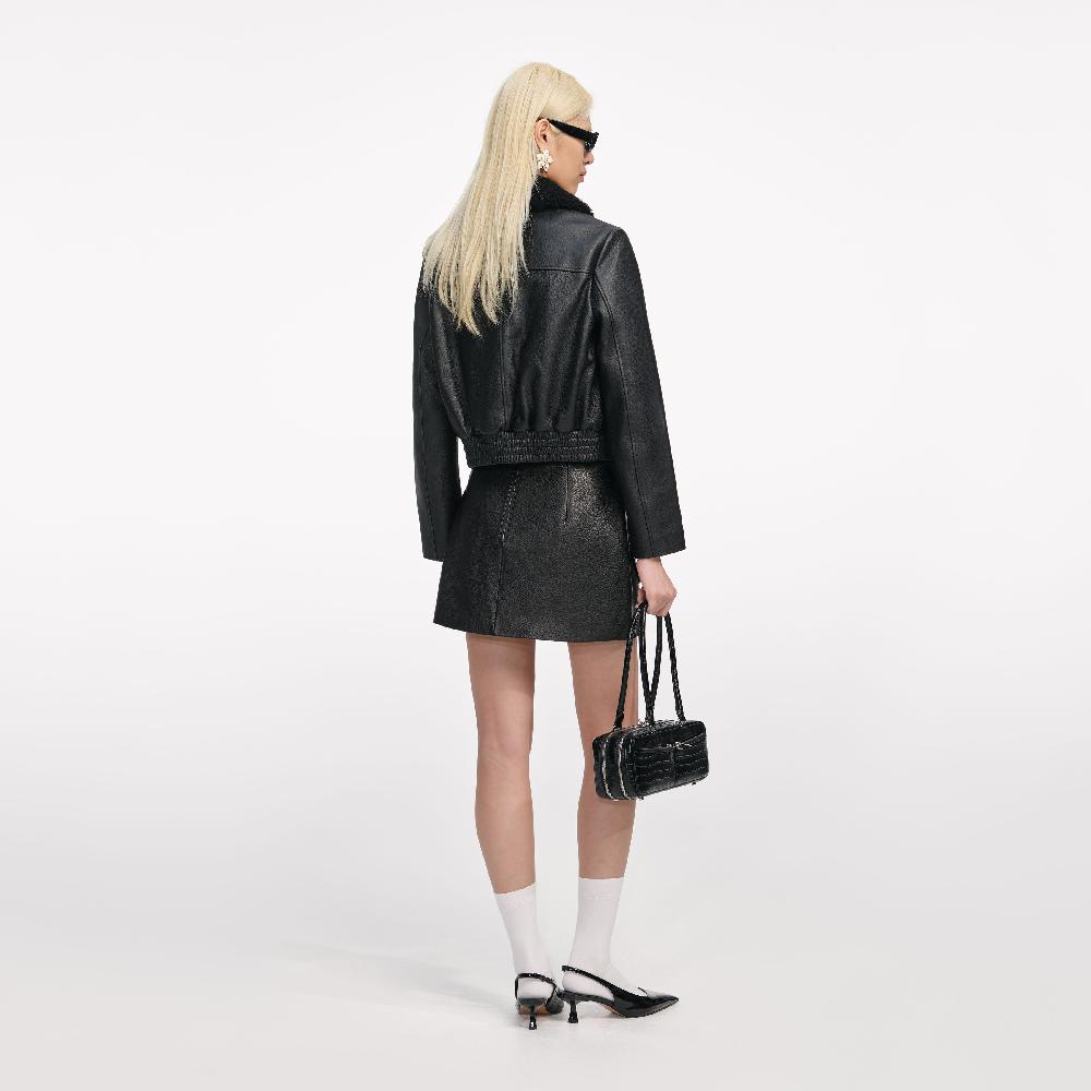Self Portrait Black Cropped Leather Jacket CLOTHING