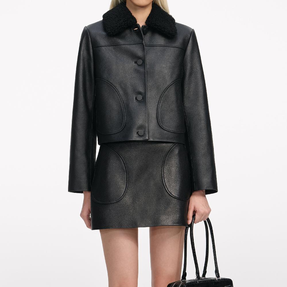 Self Portrait Black Cropped Leather Jacket CLOTHING