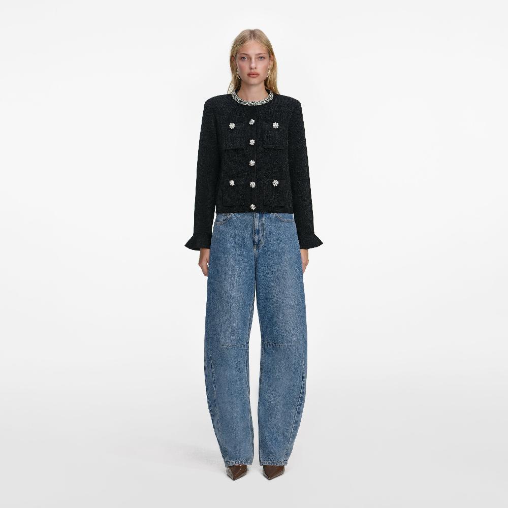 self portrait Black Crystal Button Cardigan CLOTHING