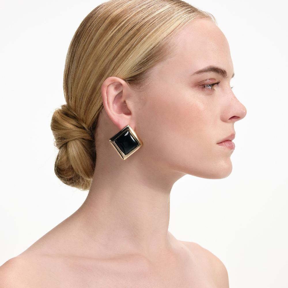 Self Portrait Black Enamel Gold Square Earrings JEWELLERY