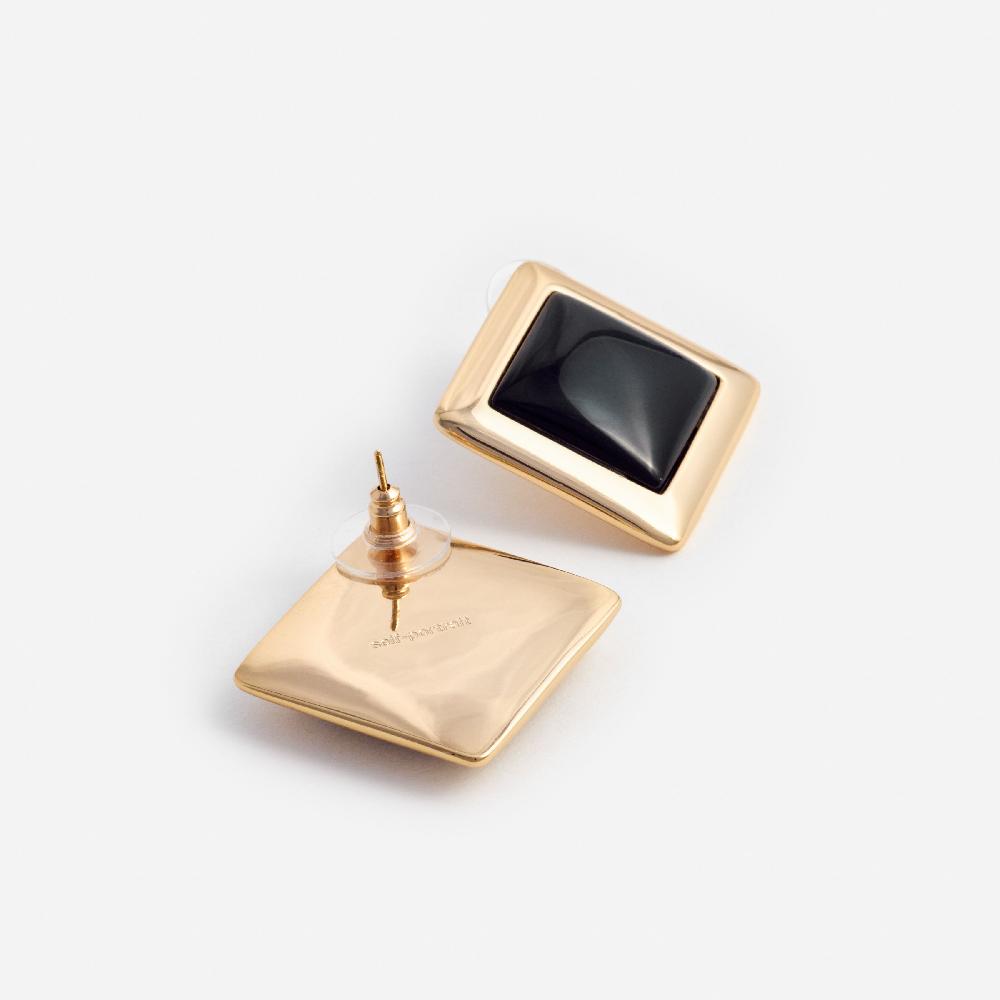 Self Portrait Black Enamel Gold Square Earrings JEWELLERY