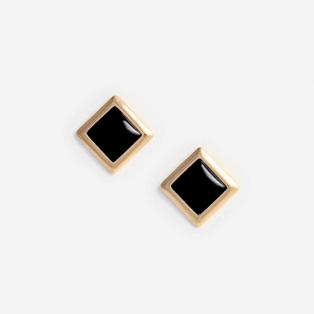 self portrait Black Enamel Gold Square Earrings JEWELLERY