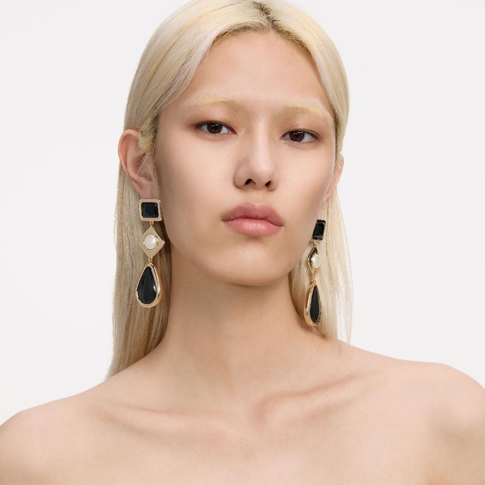 Self Portrait Black Enamel Gold Three Tiered Earrings JEWELLERY