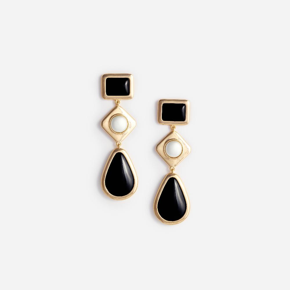 self portrait Black Enamel Gold Three Tiered Earrings JEWELLERY