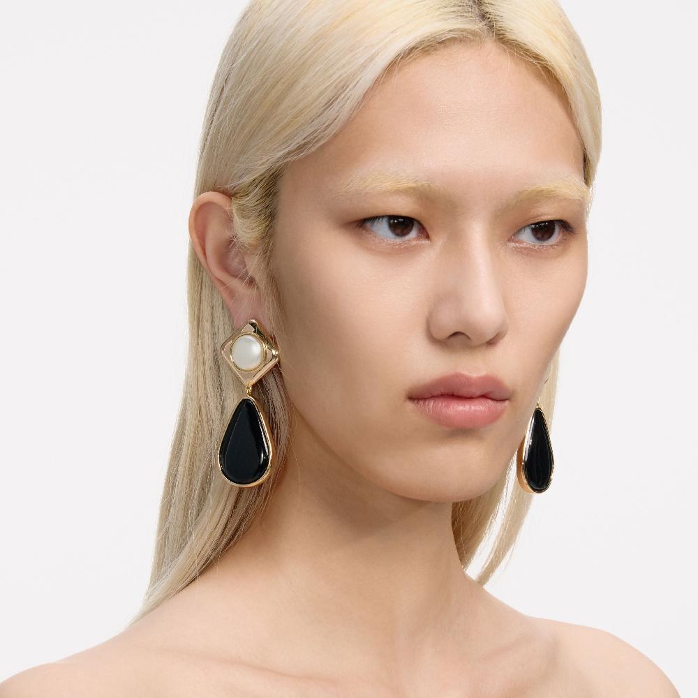 Self Portrait Black Enamel Gold Two Tiered Earrings JEWELLERY