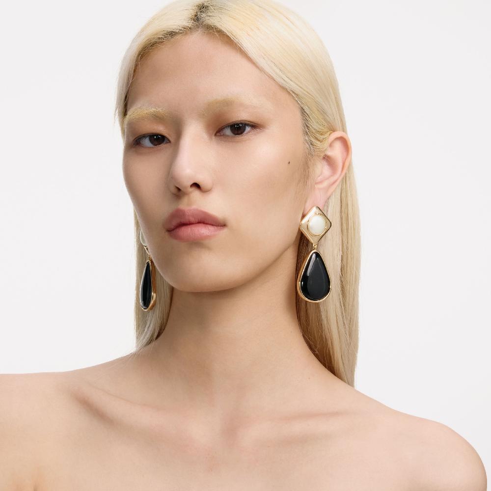 Self Portrait Black Enamel Gold Two Tiered Earrings JEWELLERY