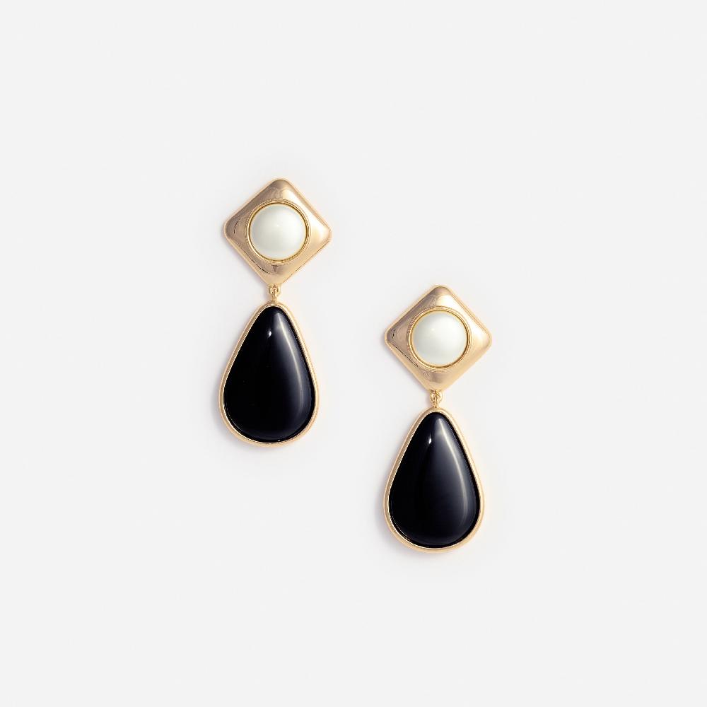 self portrait Black Enamel Gold Two Tiered Earrings JEWELLERY