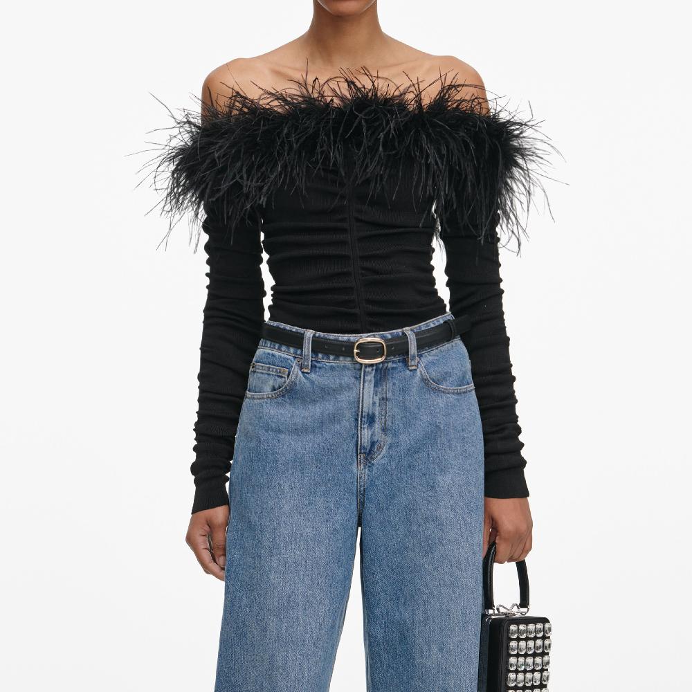 Self Portrait Black Feather Viscose Knit Top CLOTHING