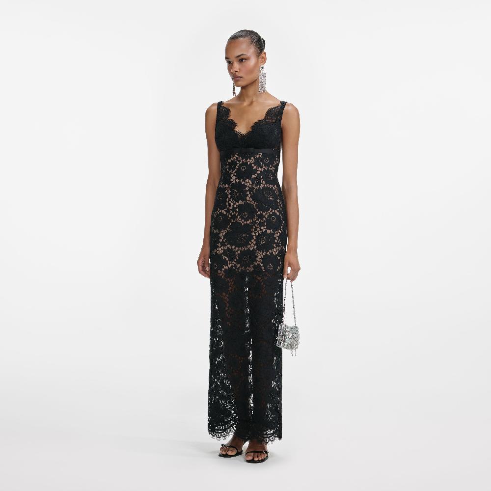 Self Portrait Black Floral Lace Maxi Dress CLOTHING