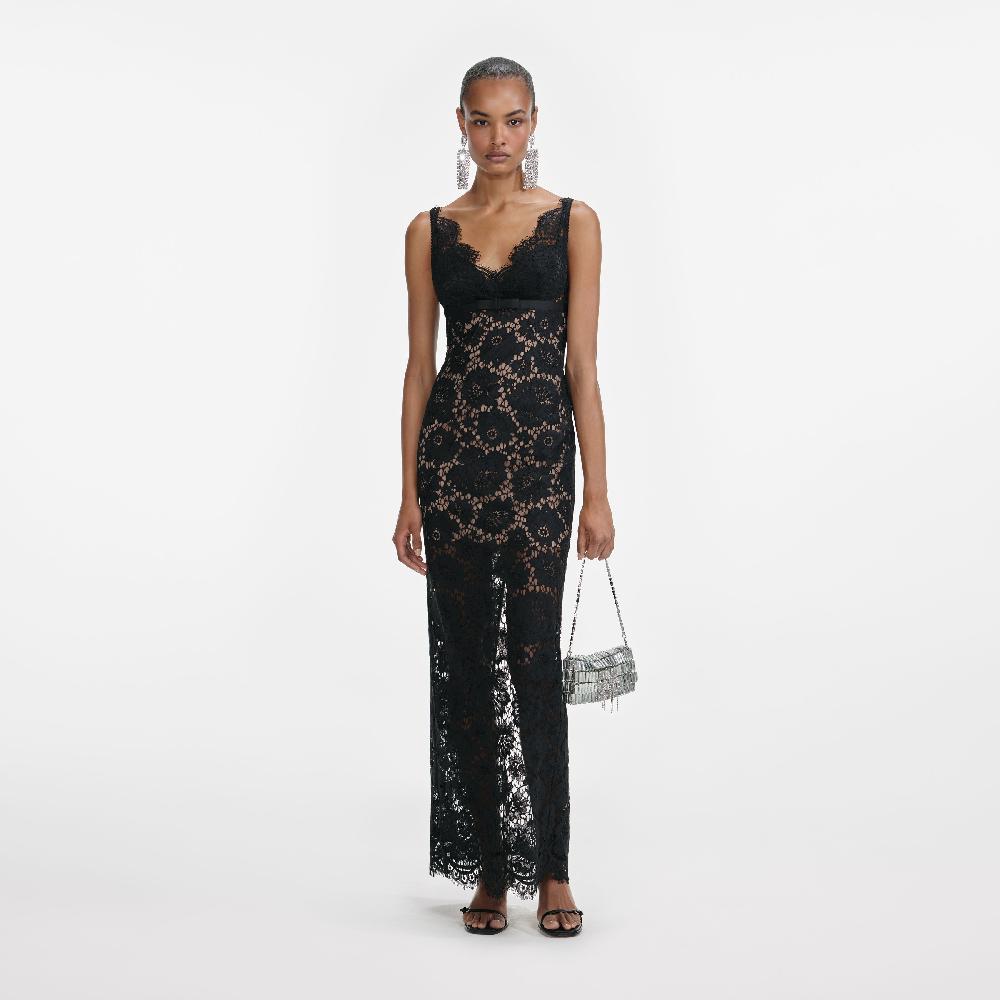 self portrait Black Floral Lace Maxi Dress CLOTHING